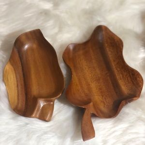 Vintage monkeypod wooden leaf shaped trays
